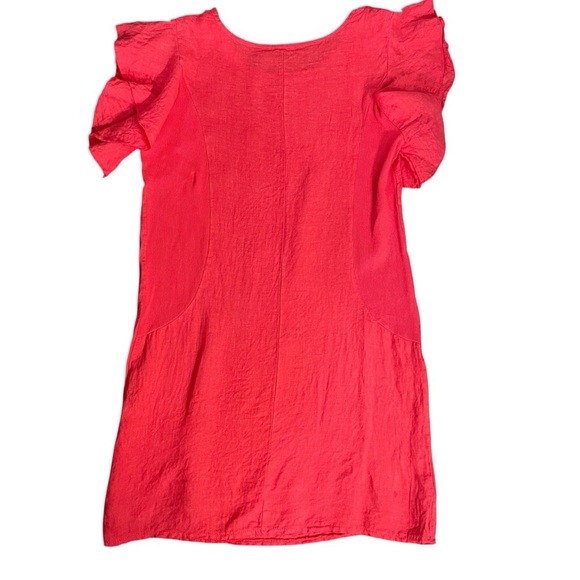100% Linen Made in Italy Red Ruffle Sleeve Dress Sz S - Picture 2 of 7